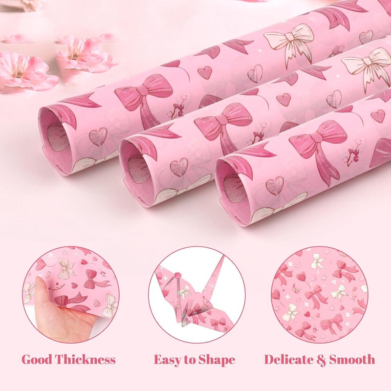 Ethanberg 60 Sheets Gift Wrapping Tissue Paper Bulk, Pink Bow Heart Tissue Paper for Gift Bags, Decorative Art Papers for DIY Crafts Wedding Birthday Baby Showers Holiday Party Decor, 20x14 Inches - Image 3